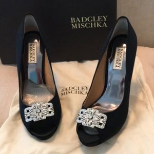 Black Satin Badgley Mischka Peep Toe Heel